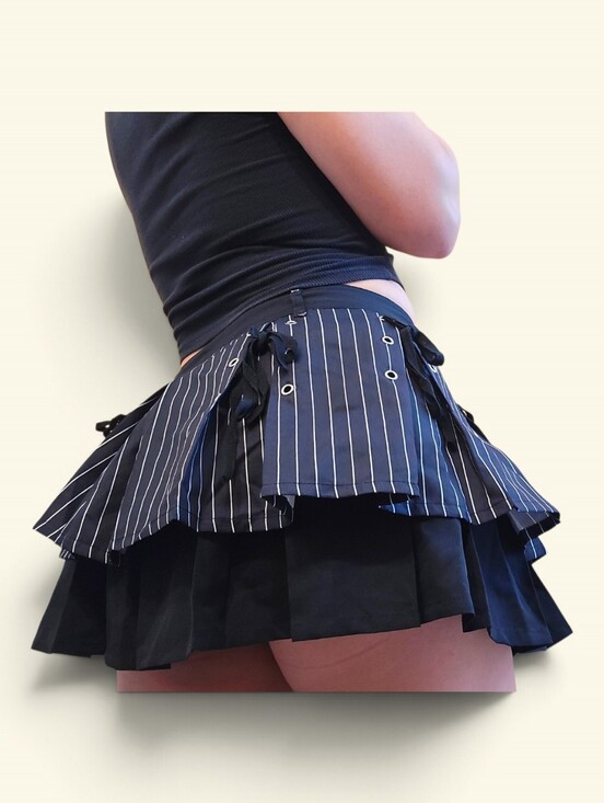 Dresses & Skirts - Black Pinstripe Layered Skort Lace-Up Grommet Detail Size L